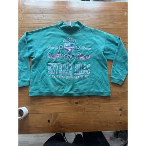 Vintage Ross International Beverly Hills University Sweatshirt Teal Mock Neck OS